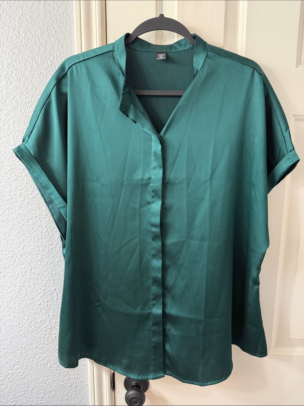 H&M Teal Green Short-Sleeve Satin Blouse